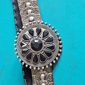 Vintage 39" Elegant Silver Belt with Black Accents